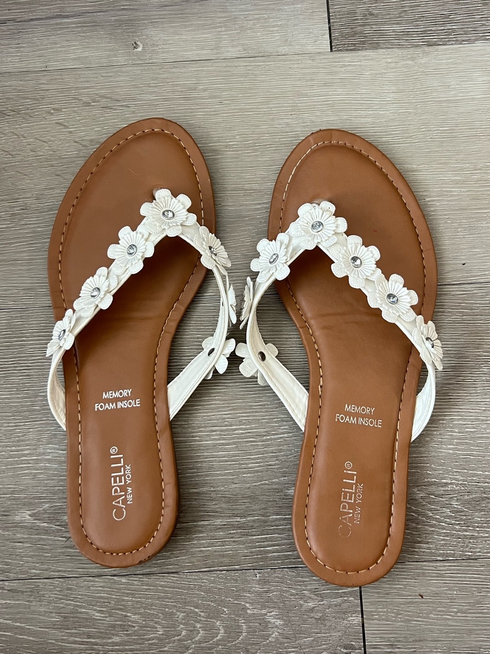 Capelli New York White Flower Flip Flops with Rhinestone Details